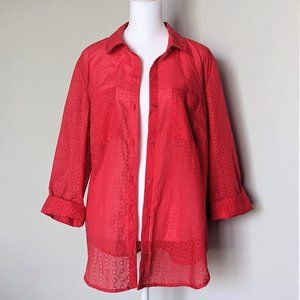 Ann Taylor Coral Patterned Button Blouse